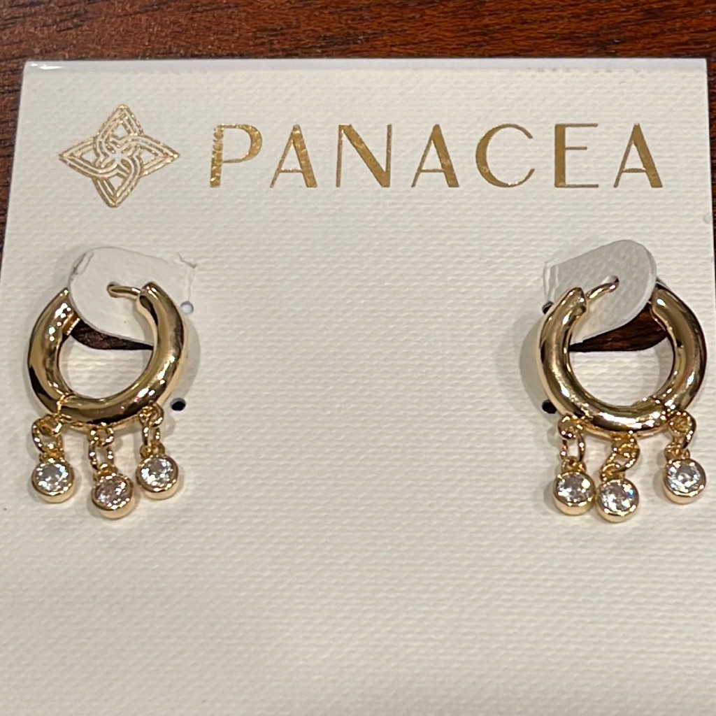 Panacea 14 K Yellow Gold Plated Bezel Cz Fringe Huggie Hoop Earrings - Brand New 20$